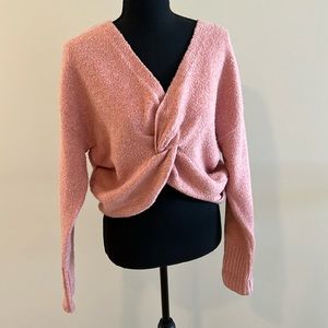 Express Pink V-Neck Knotted Sweater